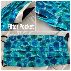 Pleated Cloth Face Mask in Blue Rosette
